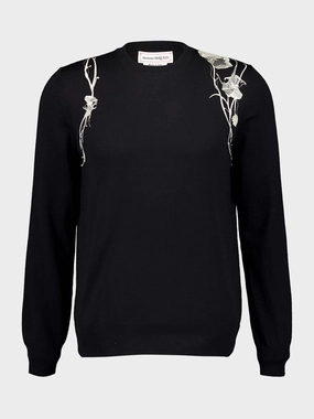 Black Floral Harness Jumper Knitwear Mens - men's sweaters sale