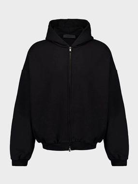 Black Full-Zip Heavy Fleece Hoodie Tops Mens - thermal tops