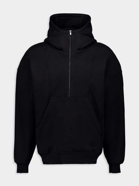 Black Half-Zip Hoodie Tops Mens - thermal tops