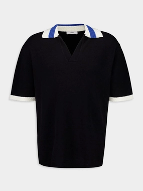 Black Hand-Crochet Collar Polo Knitwear Mens - men's sweaters sale