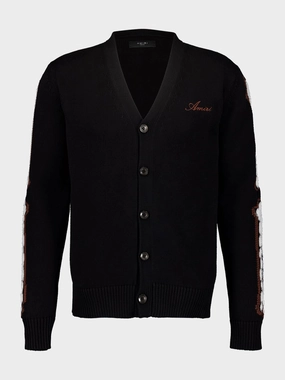 Black Leopard Bones Cardigan Knitwear Mens - men's sweaters sale