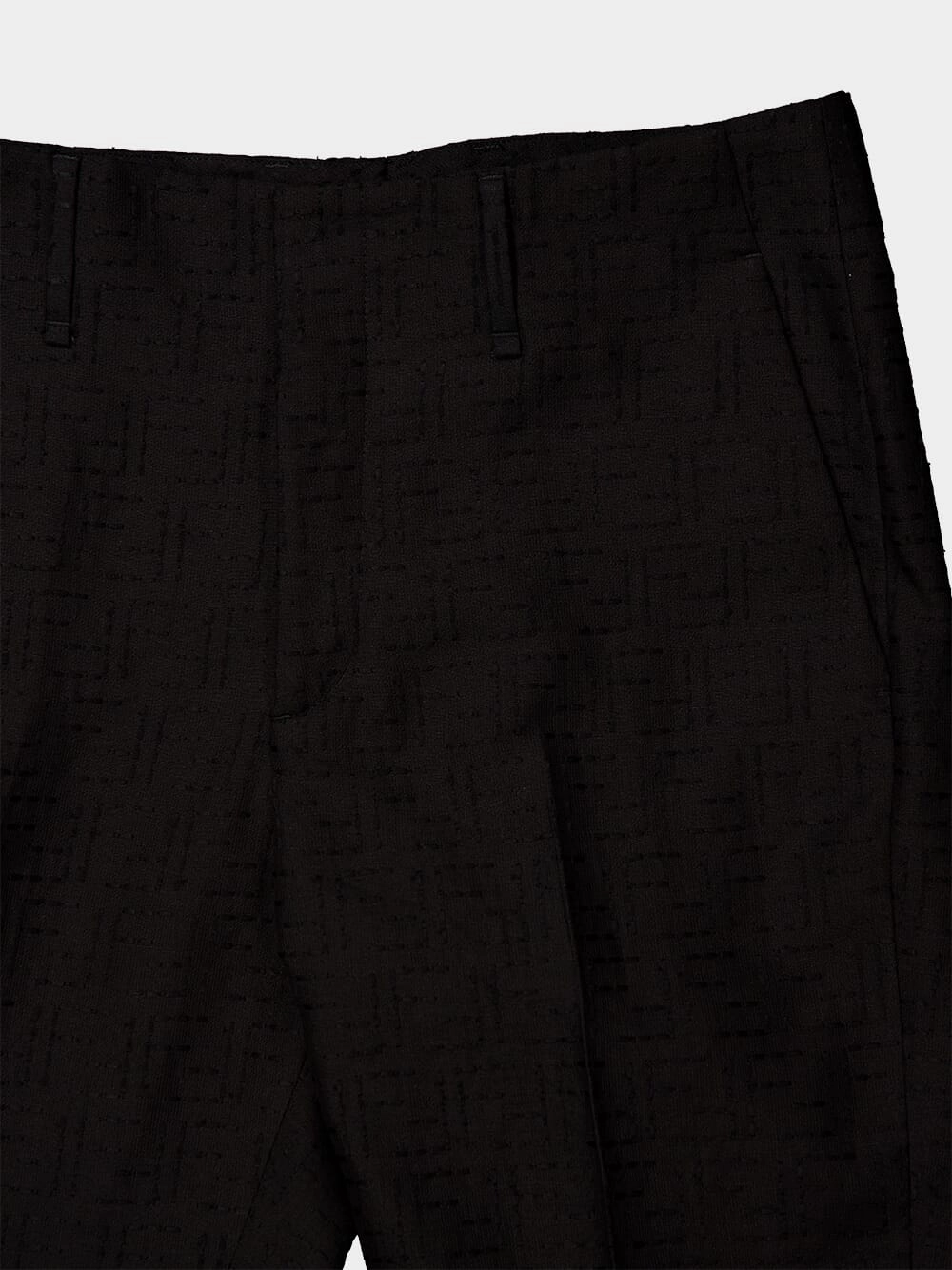 Black Linen FF Jacquard Tailored Trousers