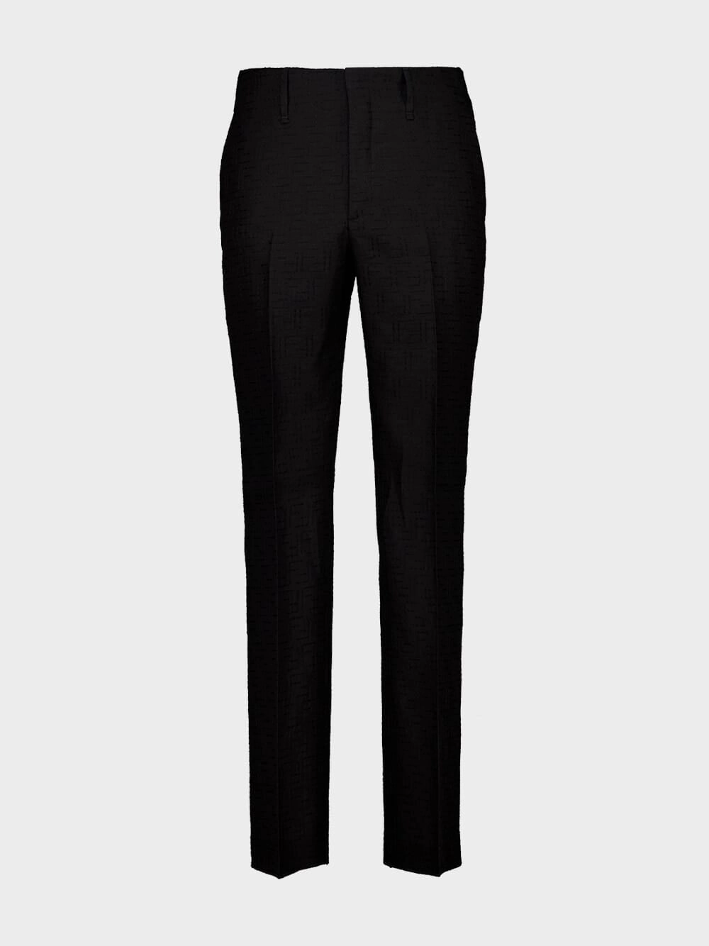 Black Linen FF Jacquard Tailored Trousers Suits Mens - men's suits outlet