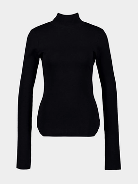 Black Long-Sleeve Reverse Polo Knit Top Knitwear Womens - women's knitwear cheap