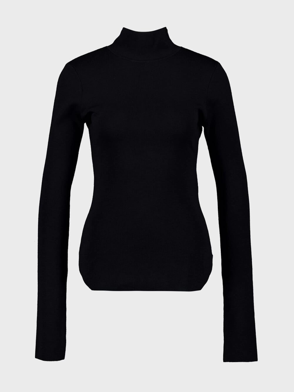 Black Long-Sleeve Reverse Polo Knit Top Knitwear Womens - women's knitwear cheap