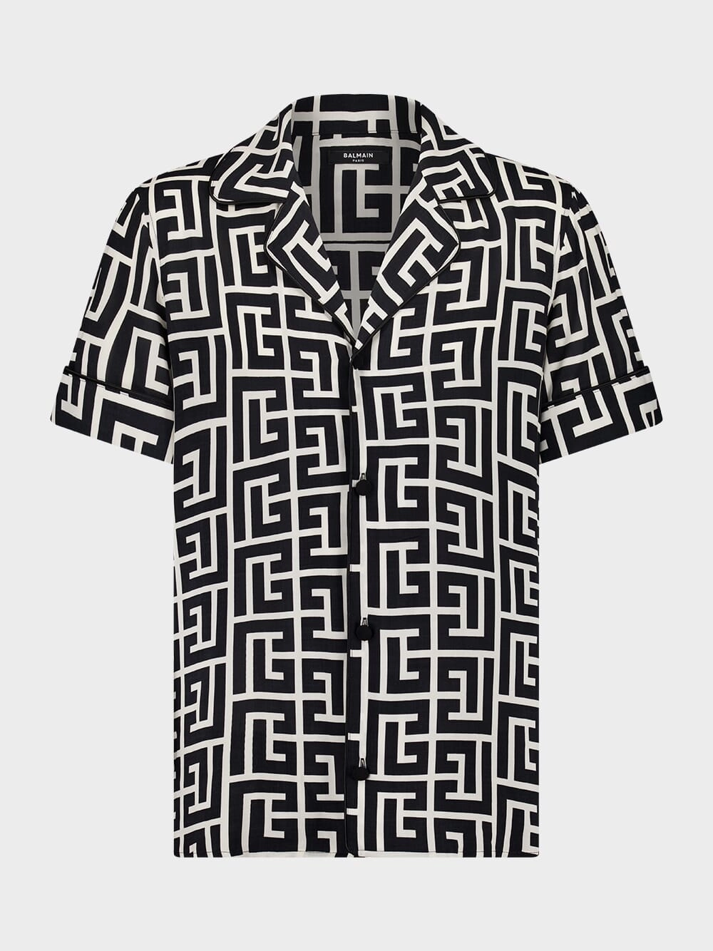 Black Monogram Printed Relaxed Fit Pyjama Shirt Tops Mens - graphic tees sale