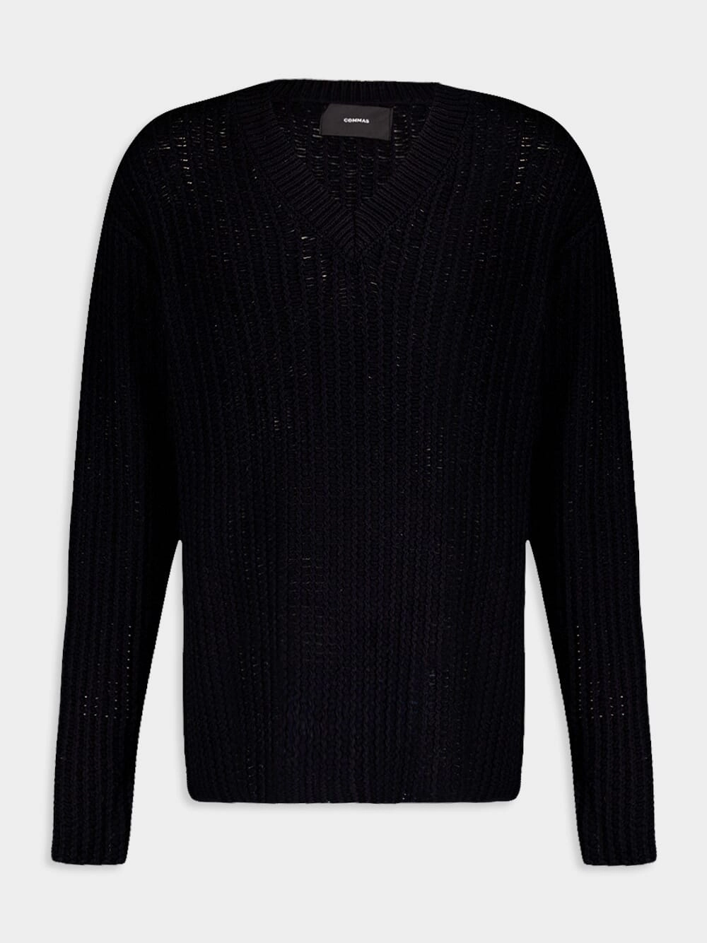 Black Open Knit V-Neck Sweater Knitwear Mens - men's sweaters sale