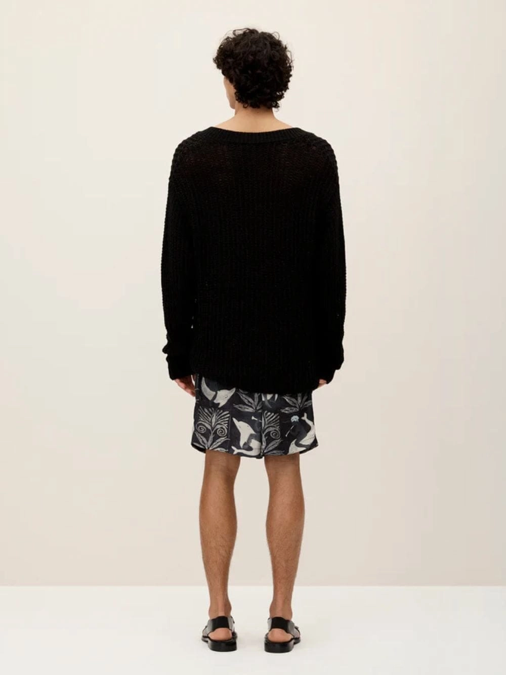 Black Open Knit V-Neck Sweater
