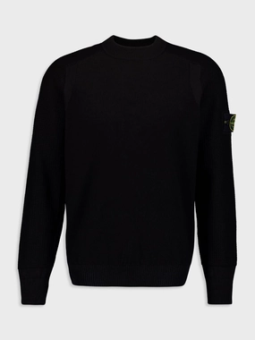 Black Organic Cotton Crewneck Knit Tops Mens - thermal tops