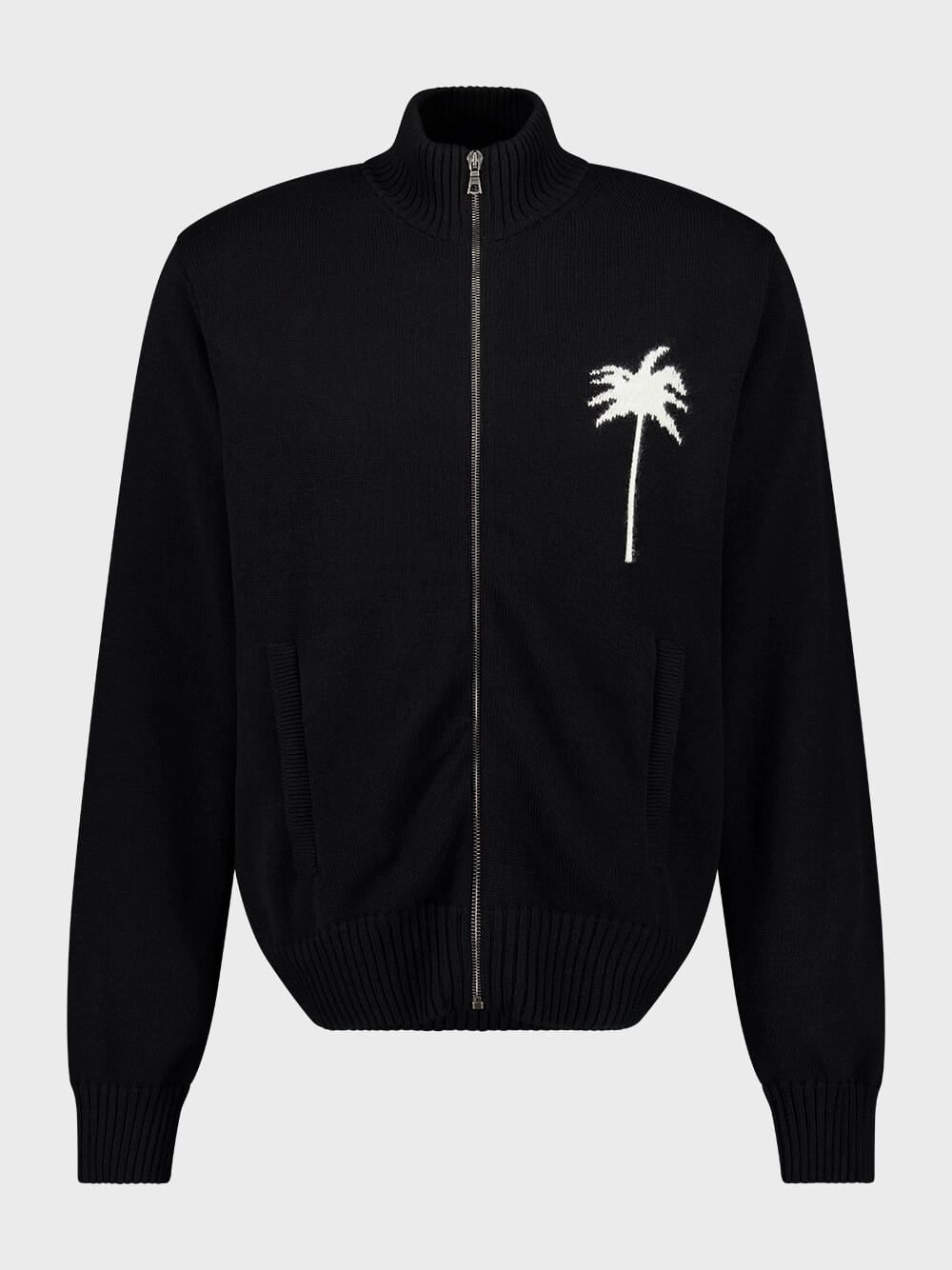 Black Palm Tree Knit Track Jacket Knitwear Mens - men's sweaters sale