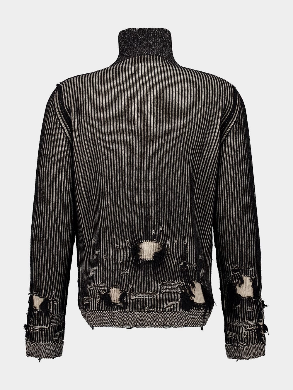 Black Ribbed Wool Zip Cardigan