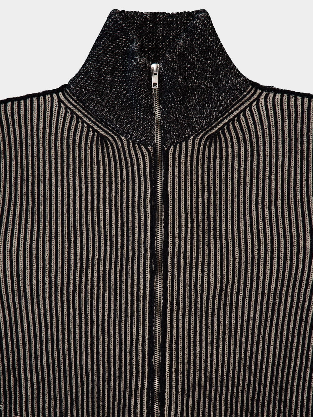Black Ribbed Wool Zip Cardigan