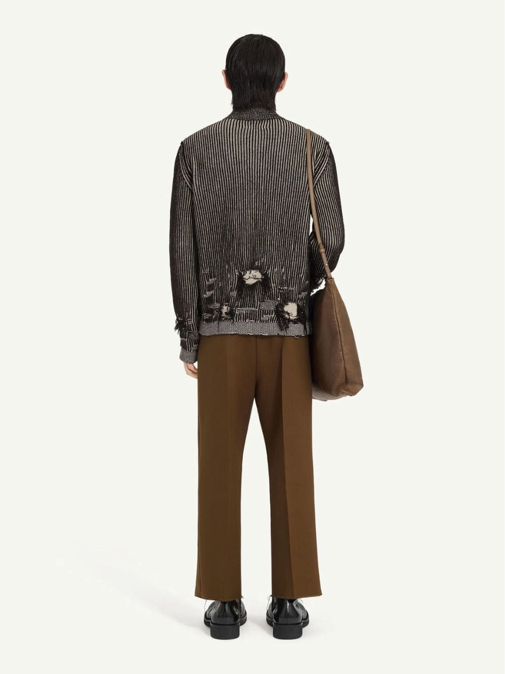 Black Ribbed Wool Zip Cardigan
