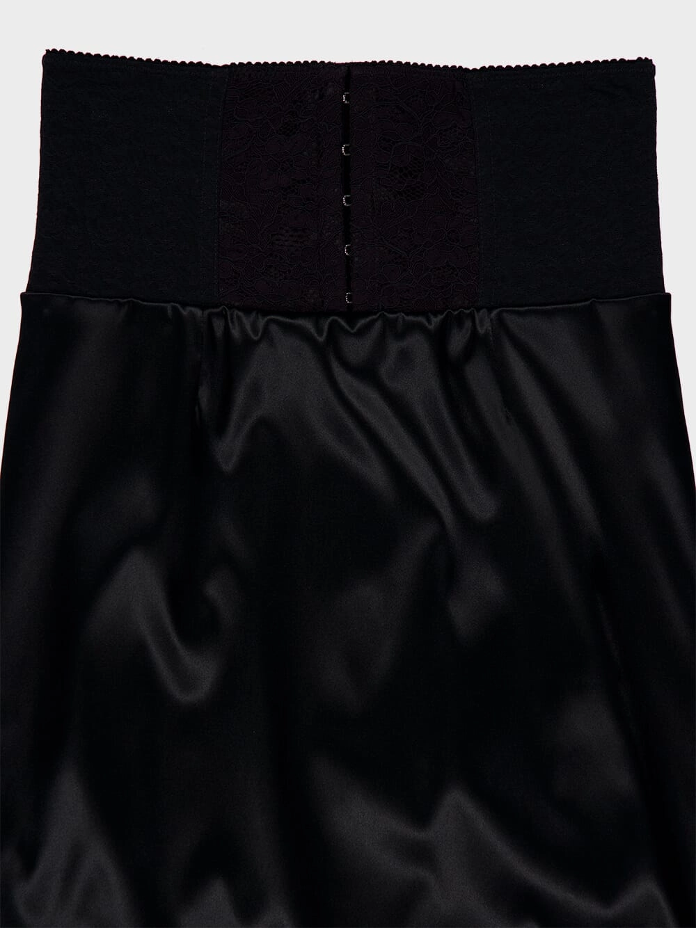 Black Satin Corset-Belt Midi Skirt