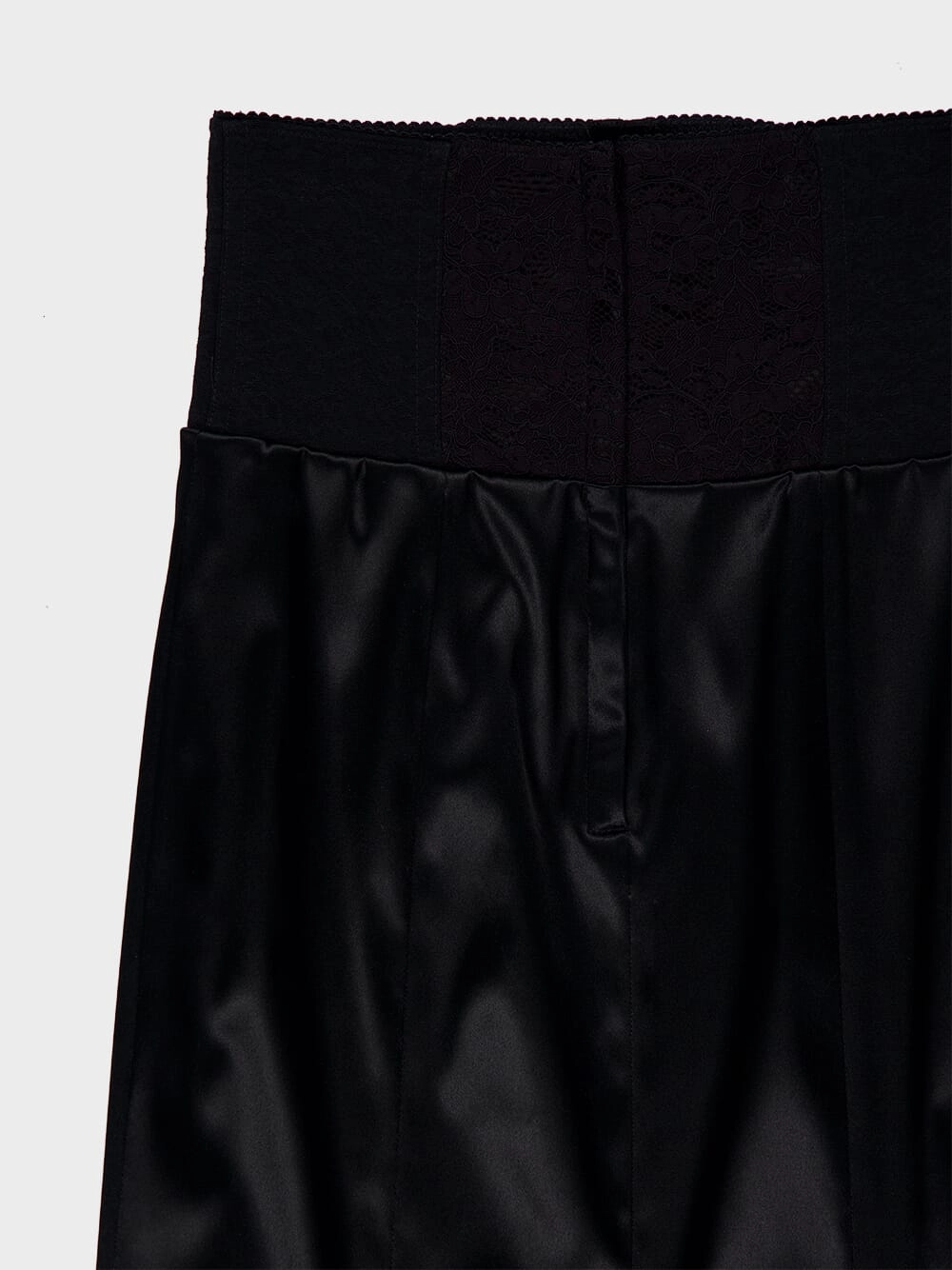 Black Satin Corset-Belt Midi Skirt