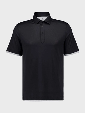 Black Silk-Cotton Faux-Layer Polo Tops Mens - men's t-shirts outlet