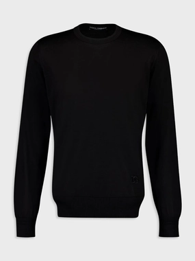 Black Silk Crewneck Pullover Knitwear Mens - men's sweaters sale