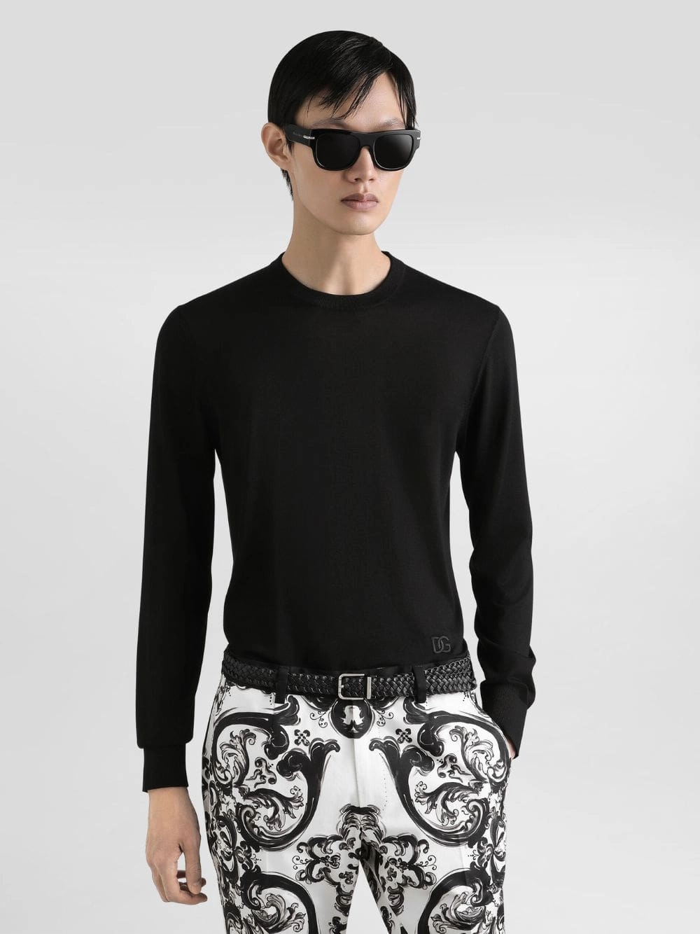 Black Silk Crewneck Pullover