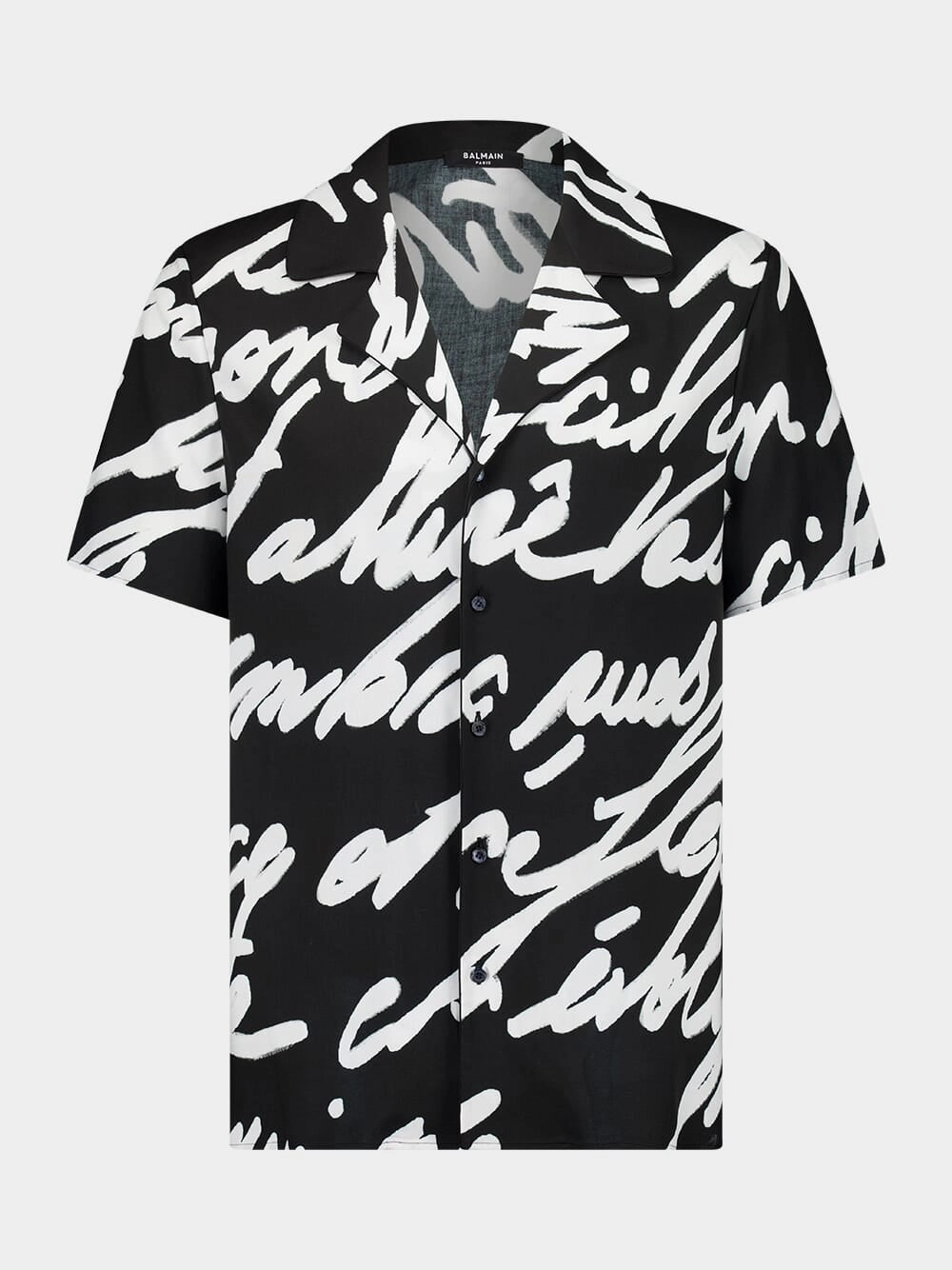 Black Twill Pyjama Shirt with "Love Letter" Print Tops Mens - graphic tees sale