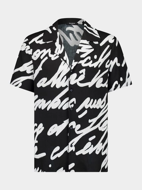 Black Twill Pyjama Shirt with "Love Letter" Print Tops Mens - graphic tees sale
