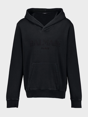 Black Vintage Balmain Embroidered Hoodie Tops Mens - thermal tops