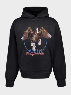 Black Vintage Wash Pegasus Cotton Sweatshirt Tops Mens - thermal tops