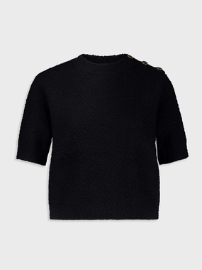 Black Wool Boucl Crewneck Top Knitwear Womens - women's knitwear cheap