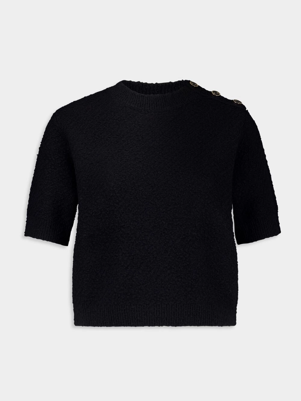 Black Wool Boucl Crewneck Top Knitwear Womens - women's knitwear cheap