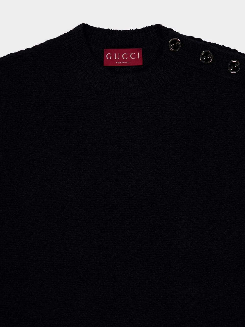 Black Wool Boucl Crewneck Top