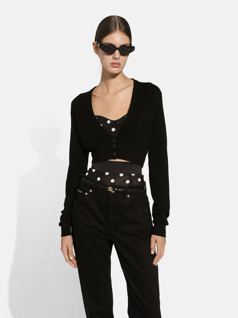 Black Wool Cardigan with Deep V-Neck