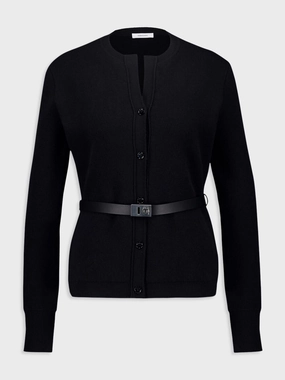 Black Wool Cardigan with Leather Belt Knitwear Womens - women's knitwear cheap