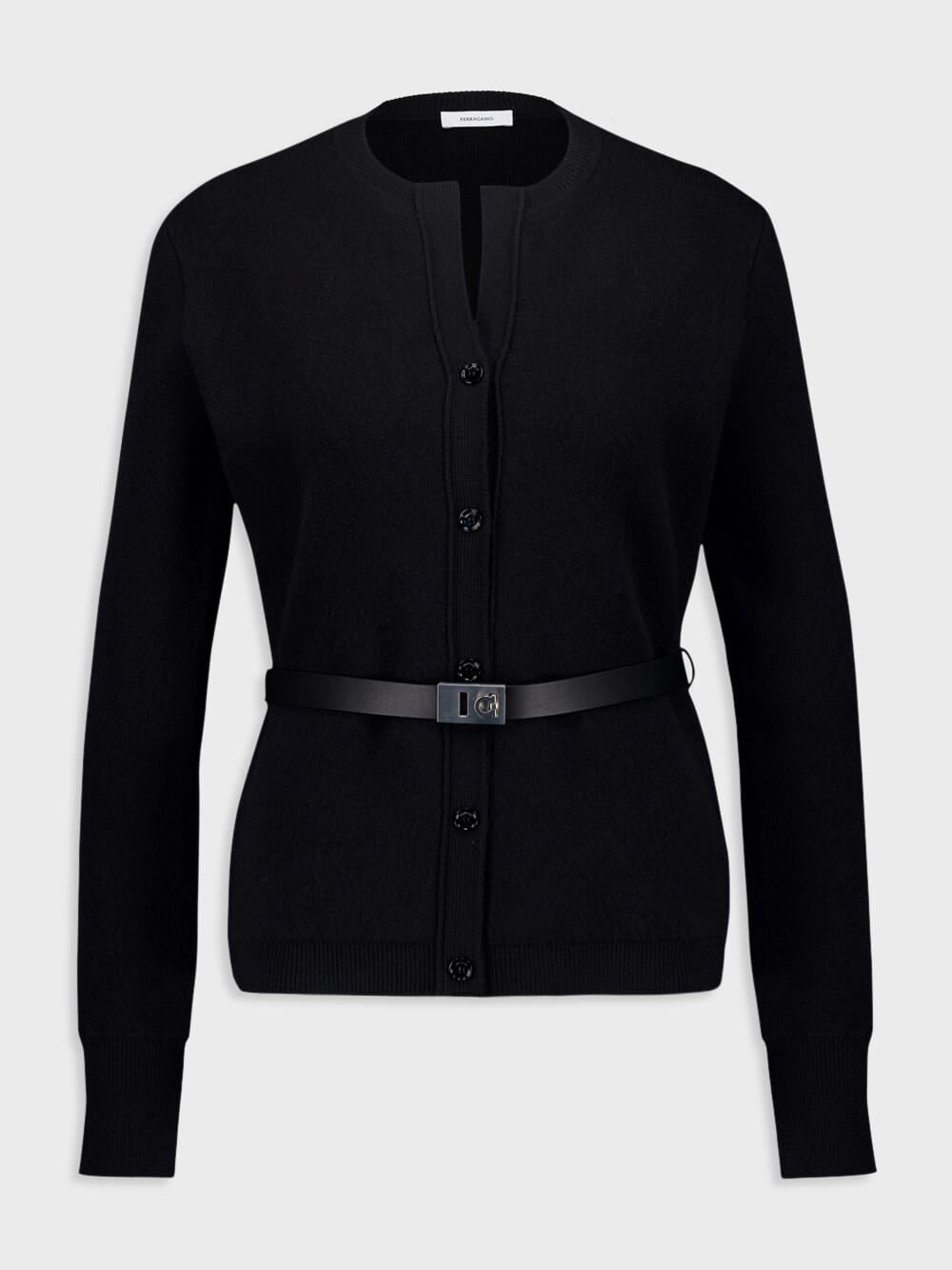 Black Wool Cardigan with Leather Belt Knitwear Womens - women's knitwear cheap
