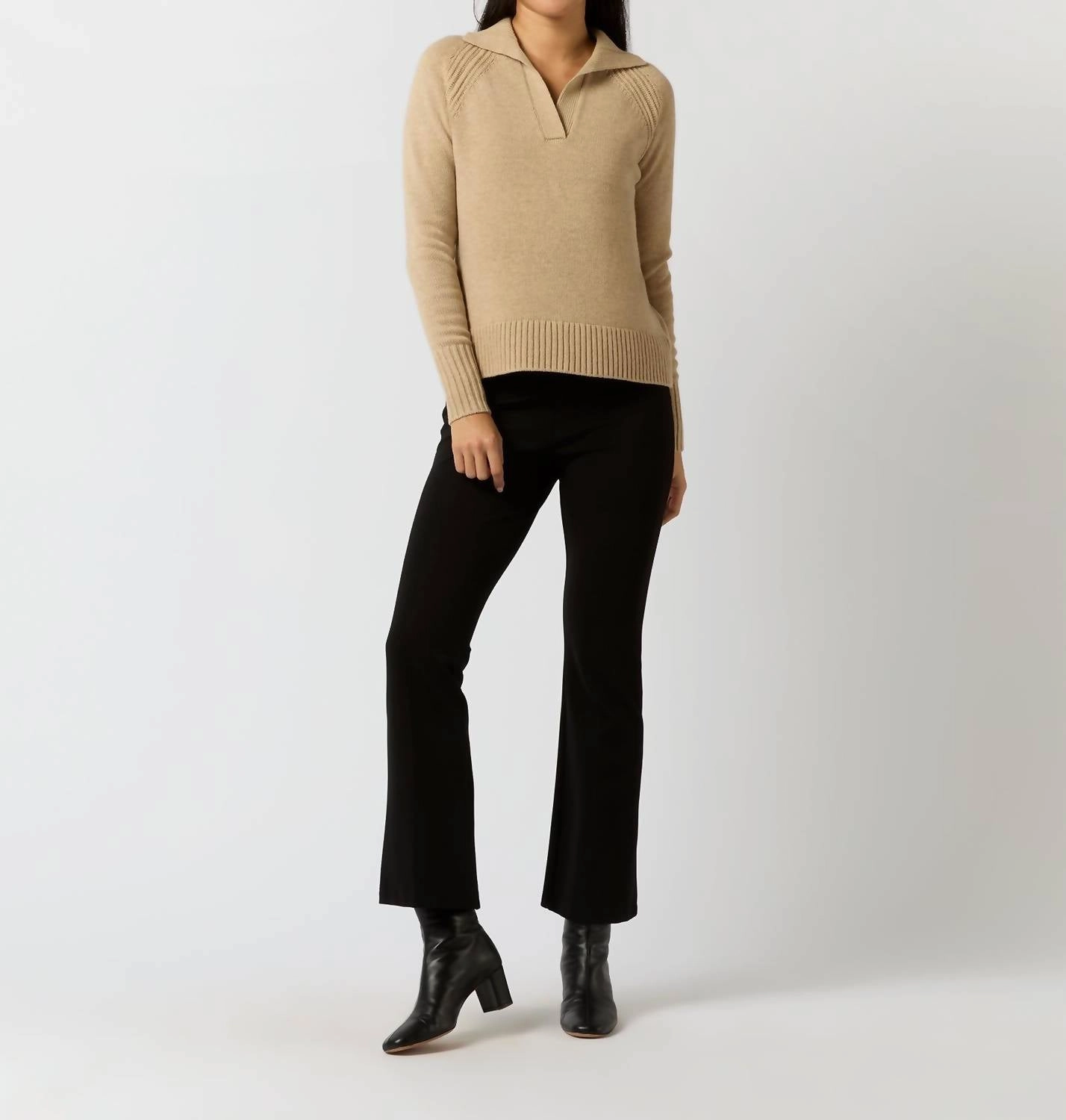 Blaire Johnny Collar Sweater In Oat