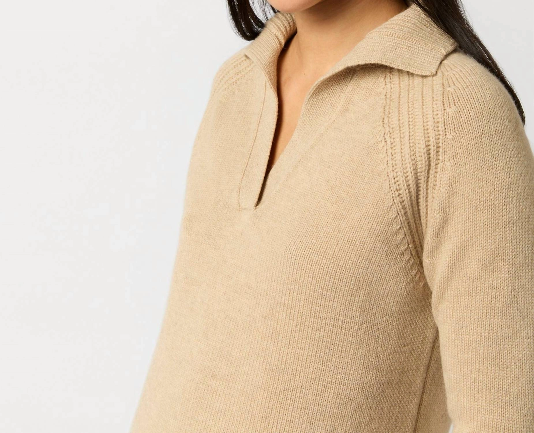 Blaire Johnny Collar Sweater In Oat