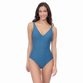 Blend V Neck Texture One Piece Swim Womens - shirred swimwear