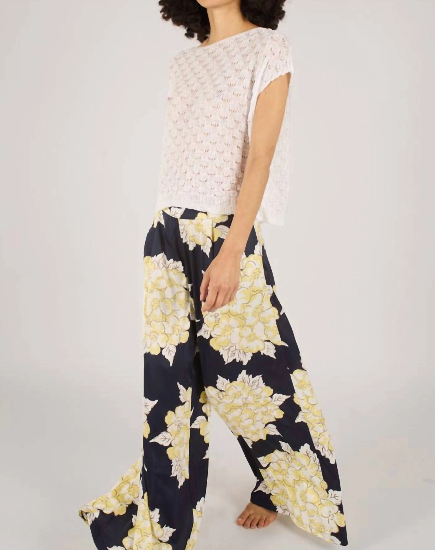Blooming Lovely Evie Trousers In Navy/ Cream