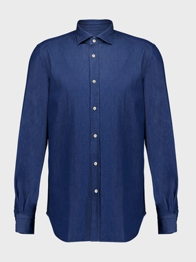 Blue Cotton Button-Up Shirt Suits Mens - men's suits outlet