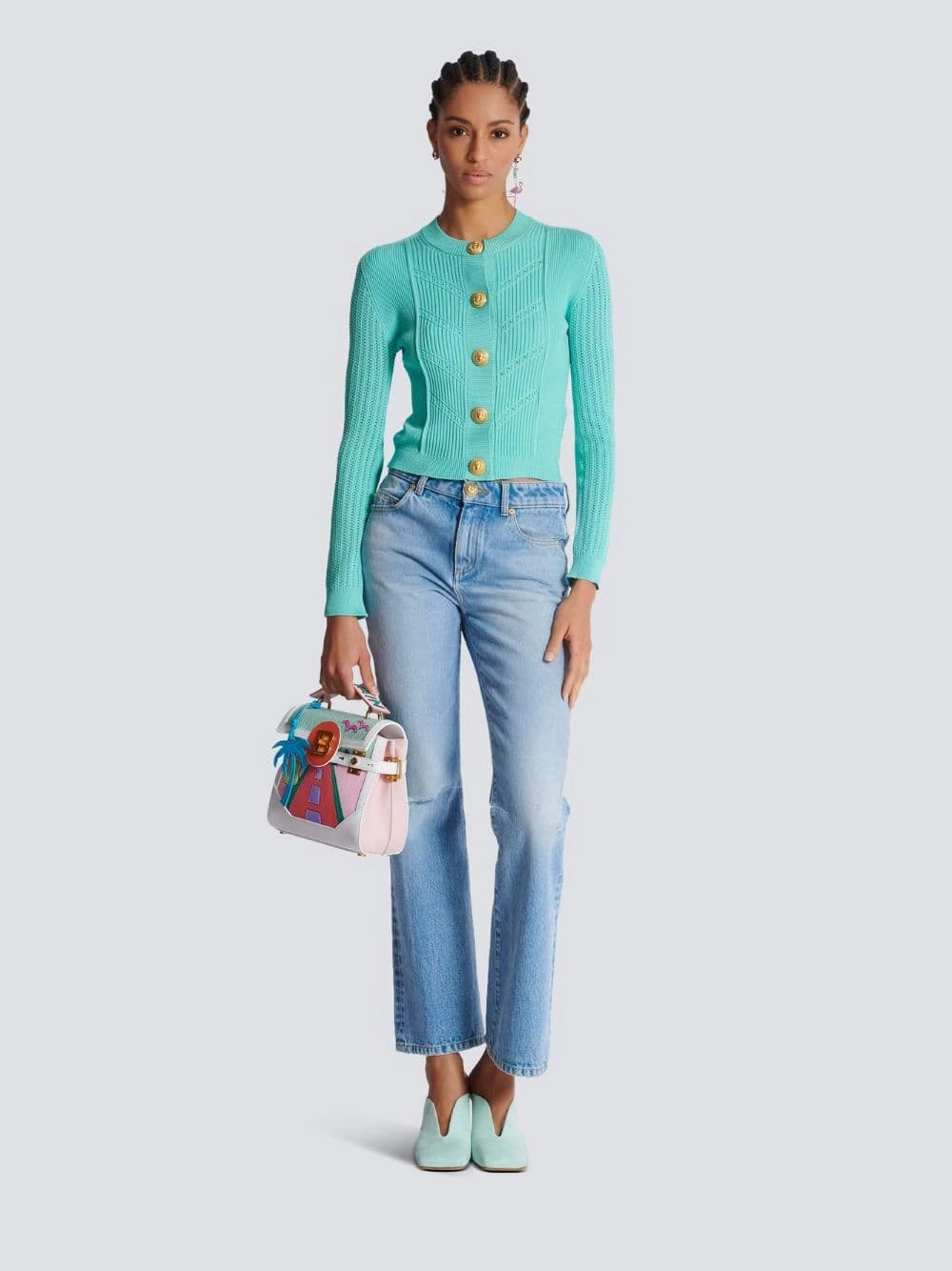 Blue Cropped Knit Cardigan Knitwear Womens - women's knitwear cheap