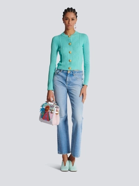 Blue Cropped Knit Cardigan Knitwear Womens - women's knitwear cheap