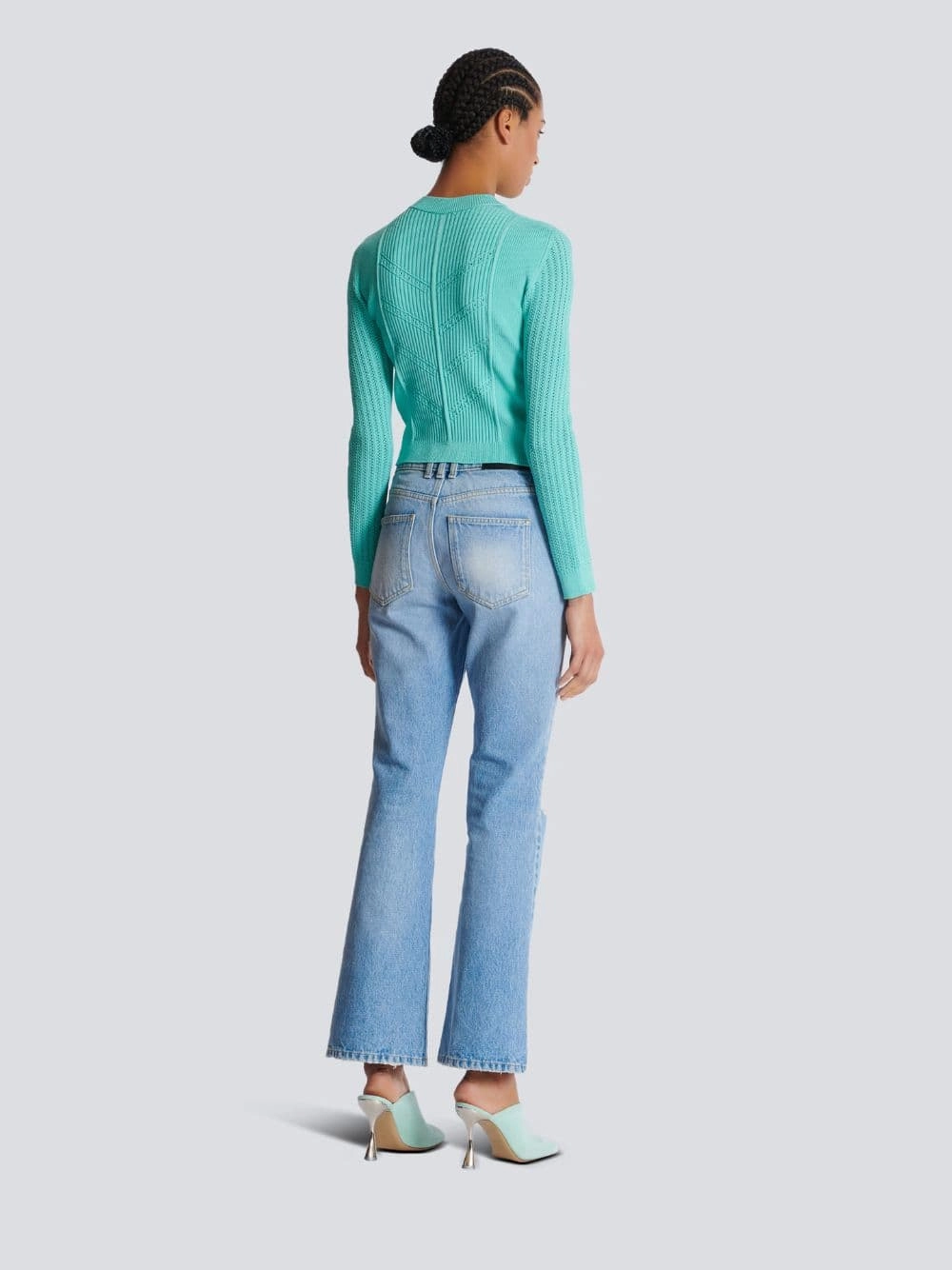 Blue Cropped Knit Cardigan