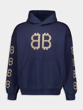 Blue Crypto Hoodie Tops Mens - thermal tops