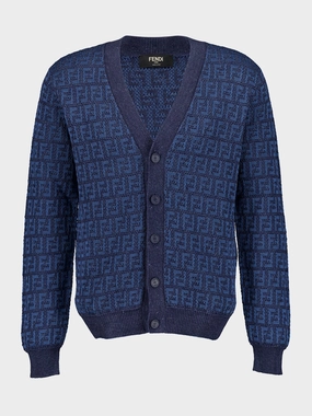 Blue FF Cotton and Linen Cardigan Knitwear Mens - men's sweaters sale