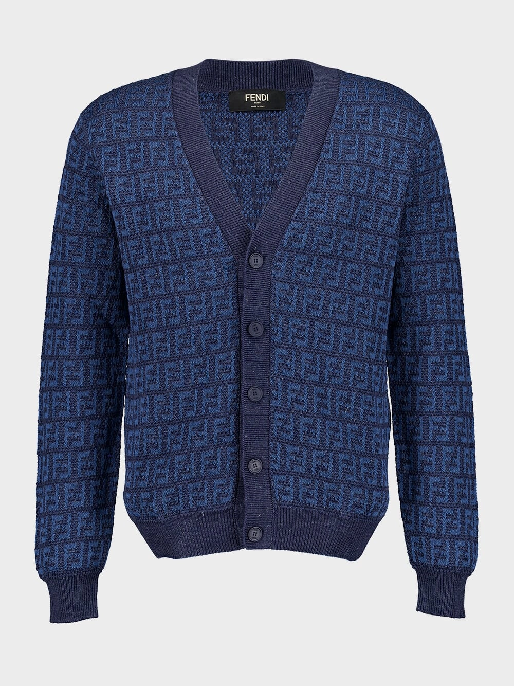 Blue FF Cotton and Linen Cardigan Knitwear Mens - men's sweaters sale