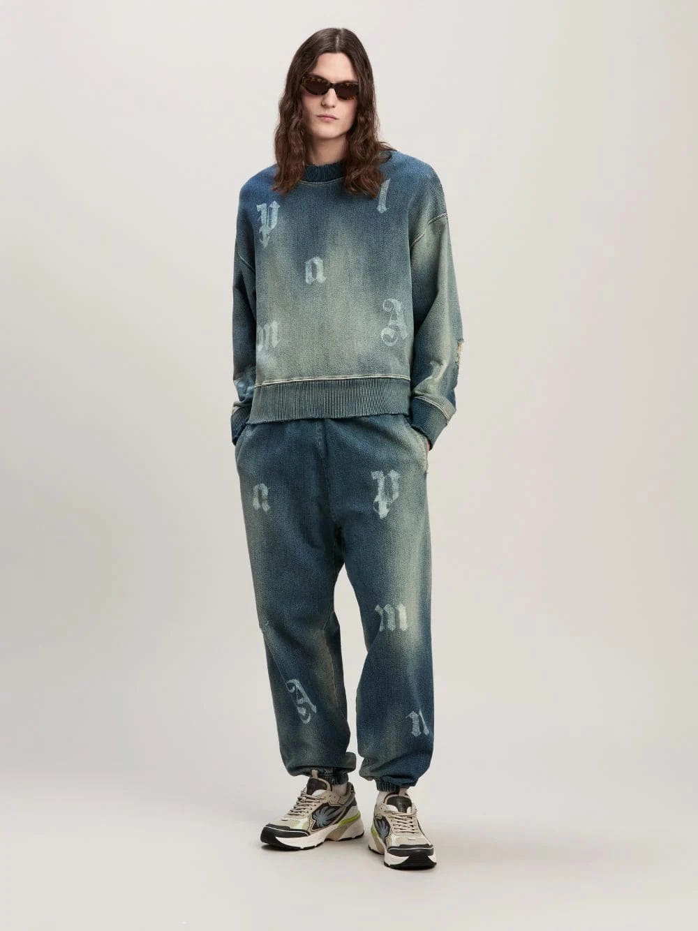 Blue Logo Washed Sweatshirt Tops Mens - thermal tops