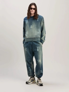 Blue Logo Washed Sweatshirt Tops Mens - thermal tops