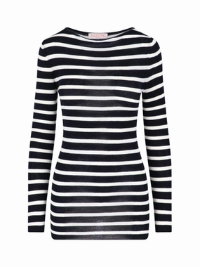 Blue Virgin Stripe Sweater  Blue Tops Womens - button-up blouses