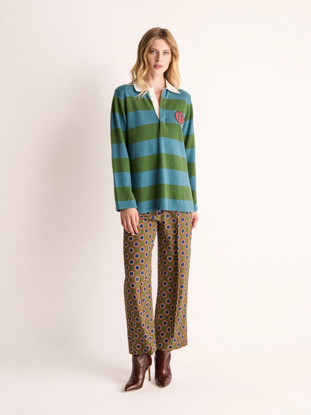 Blusher Stripped Cashmere Polo Shirt