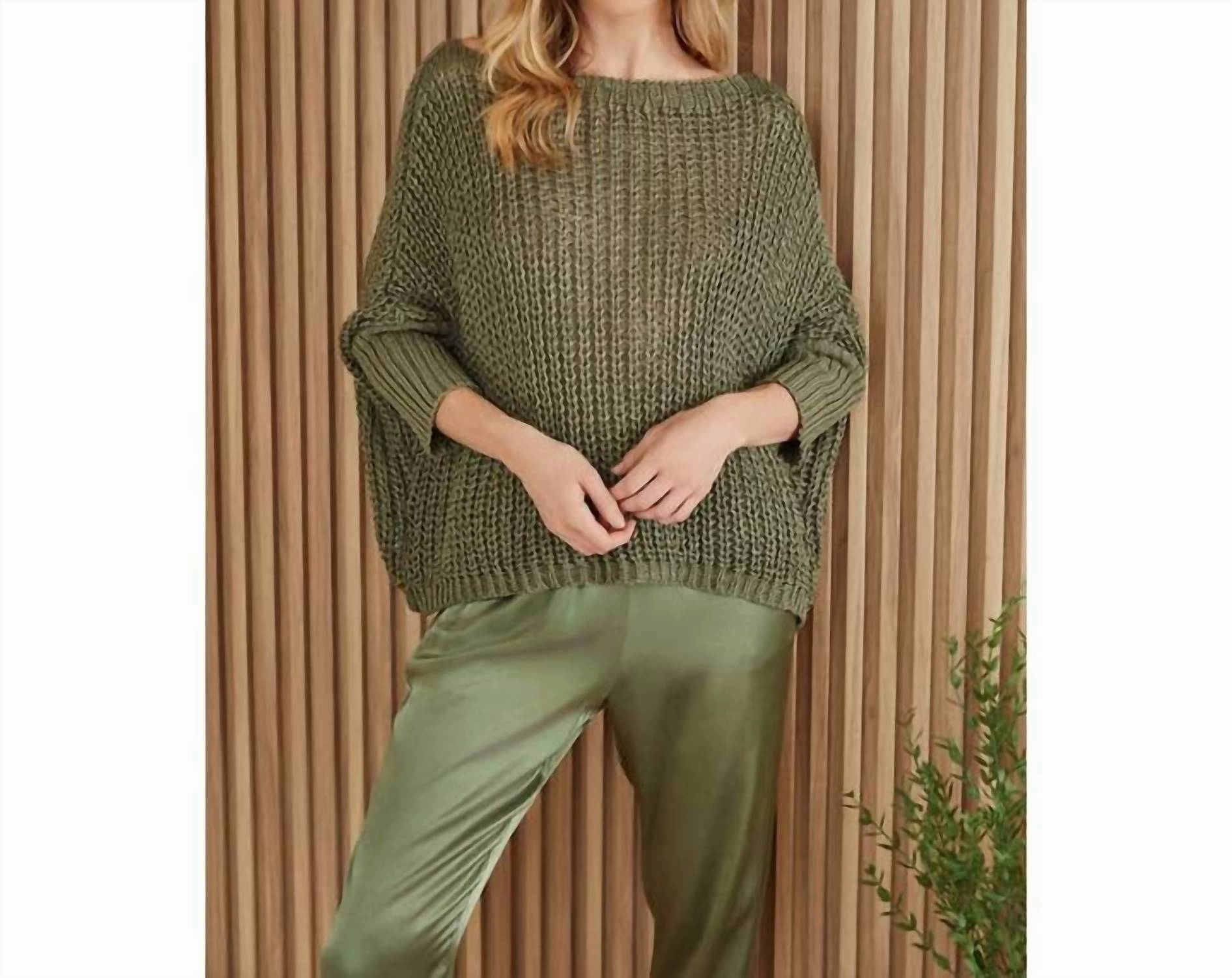 Boatneck Drop Shoulder Long Sleeve Sweater In Army Green Tops Womens - ruffle blouses