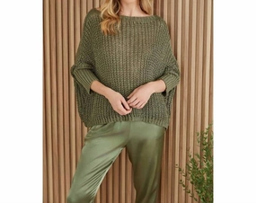 Boatneck Drop Shoulder Long Sleeve Sweater In Army Green Tops Womens - ruffle blouses