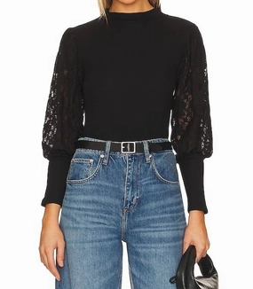 Bobi Mock Neck Top W/ Lace In Black Tops Womens - asymmetrical tops